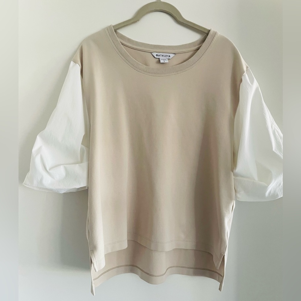 Athleta Beige and White Short Sleeve Tee